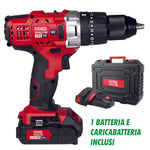 Trapano Avvitatore a Batteria Litio 18V 2Ah Percussione ONLY1 –Batteria e Caricabatterie Inclusi 2 Velocità, Mandrino 13 mm, Foratura Legno 20 mm