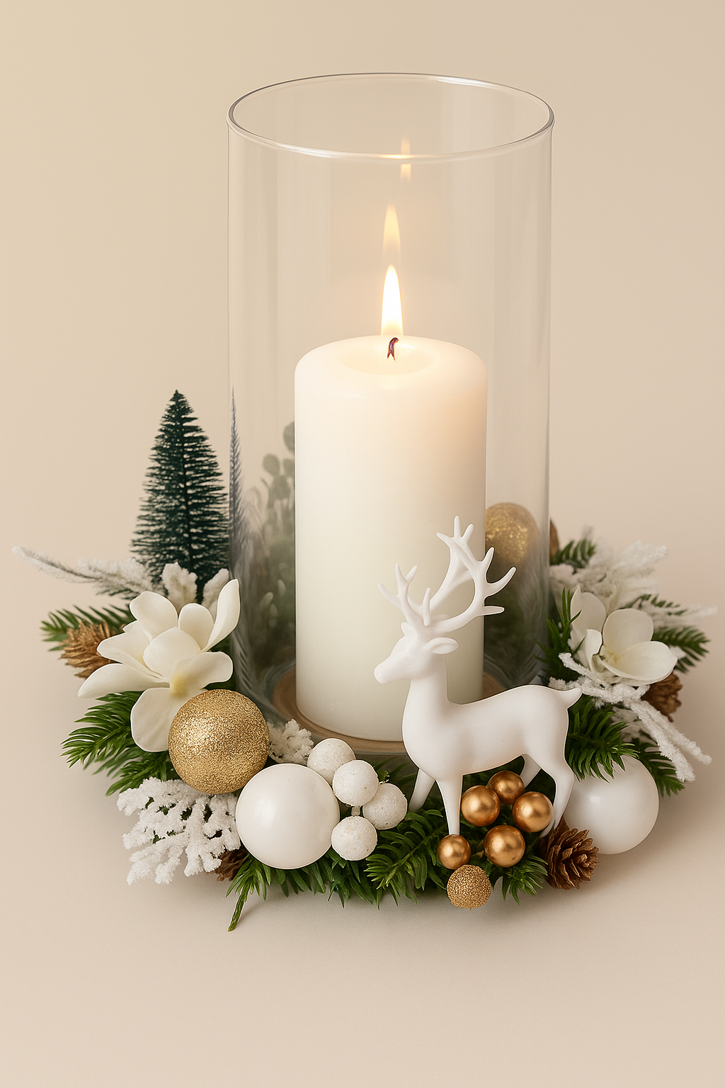 Centrotavola Natalizio con Candela Cilindro - Elegante Fatto a Mano