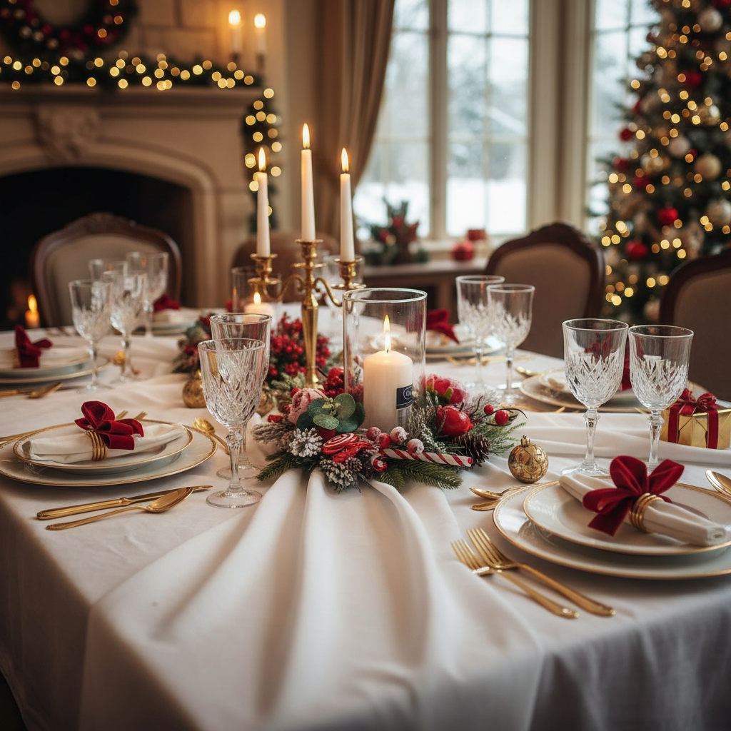 Centrotavola in tavola natalizia classica