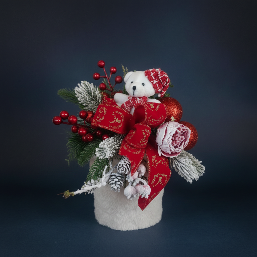 Cestino Natale con orsetto bianco