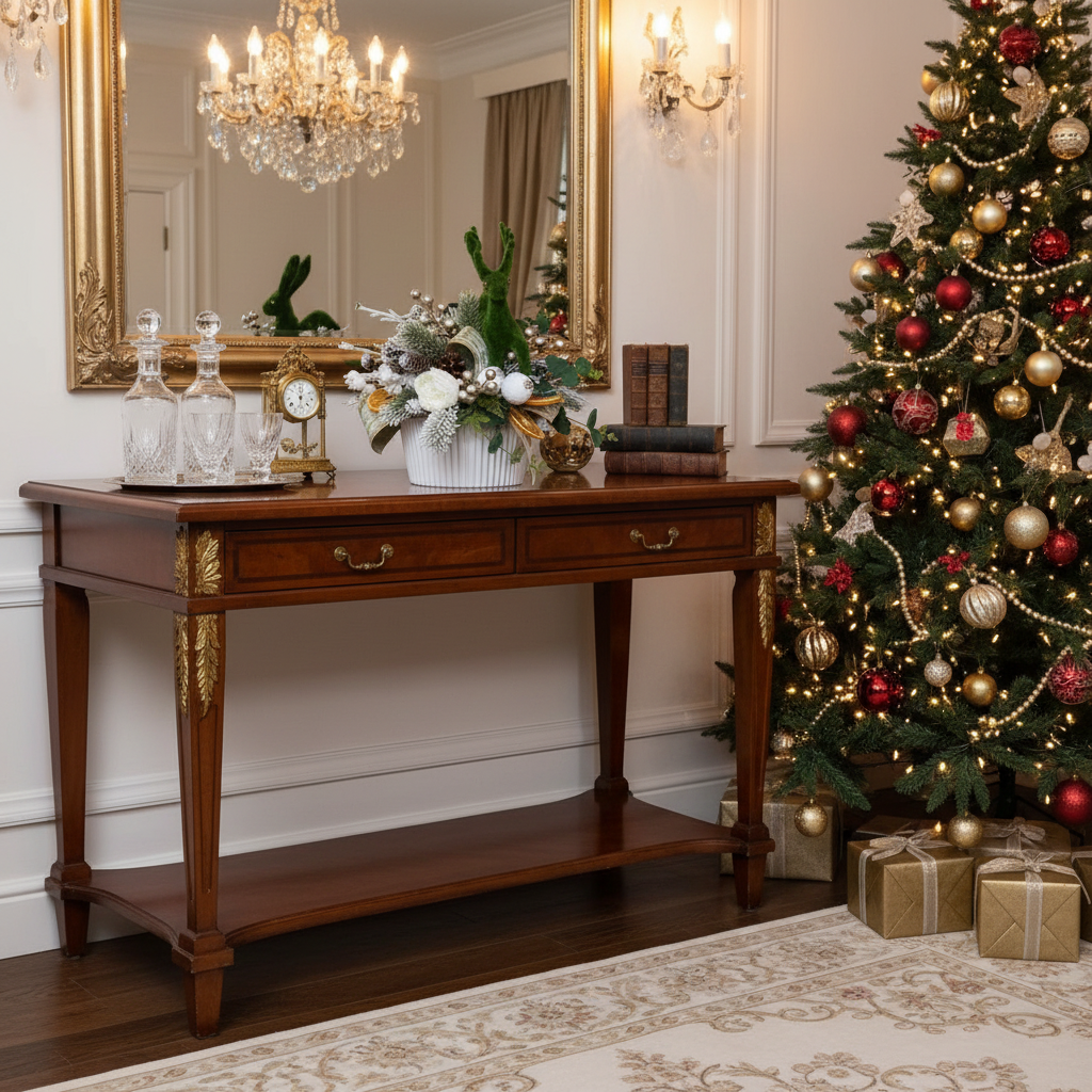 Composizione coniglio in ambiente classico natalizio