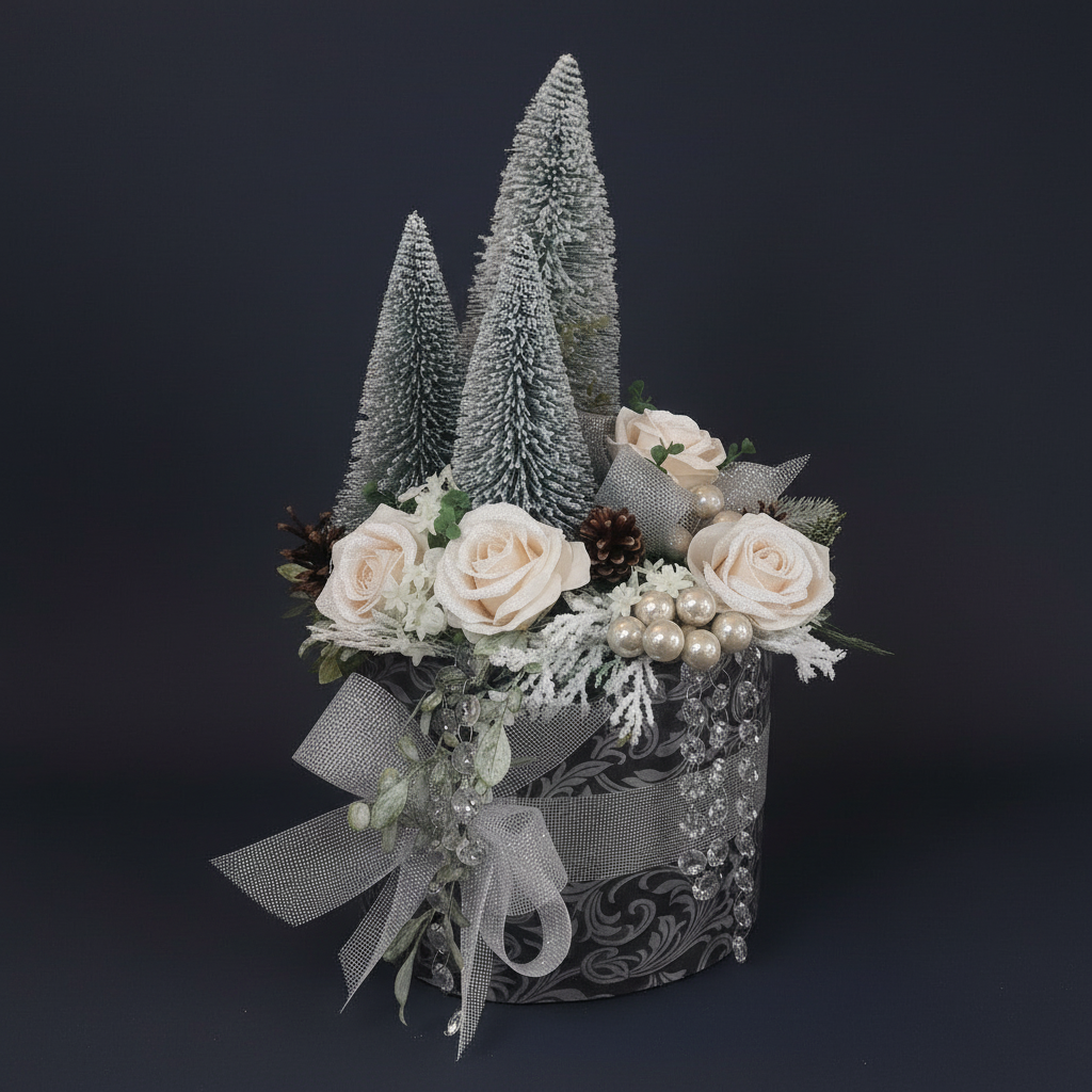 Composizione Natale con alberelli argentati