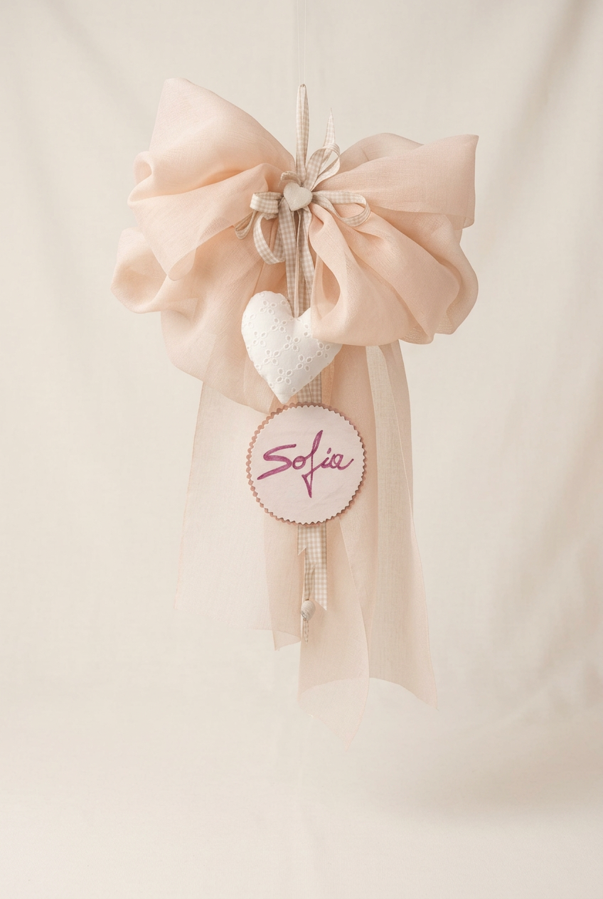 Fiocco nascita rosa cipria Sofia, foto da studio