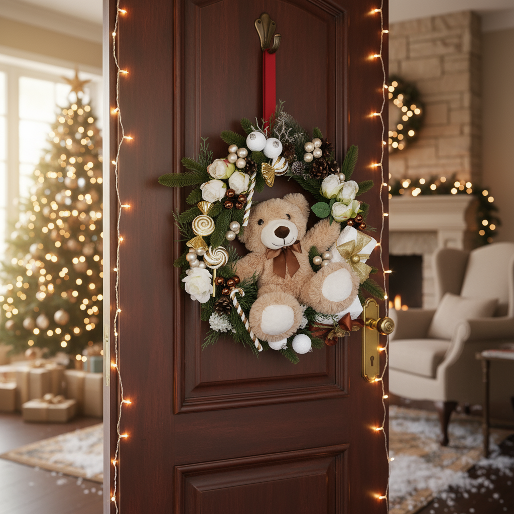 Ghirlanda con orsacchiotto appesa alla porta