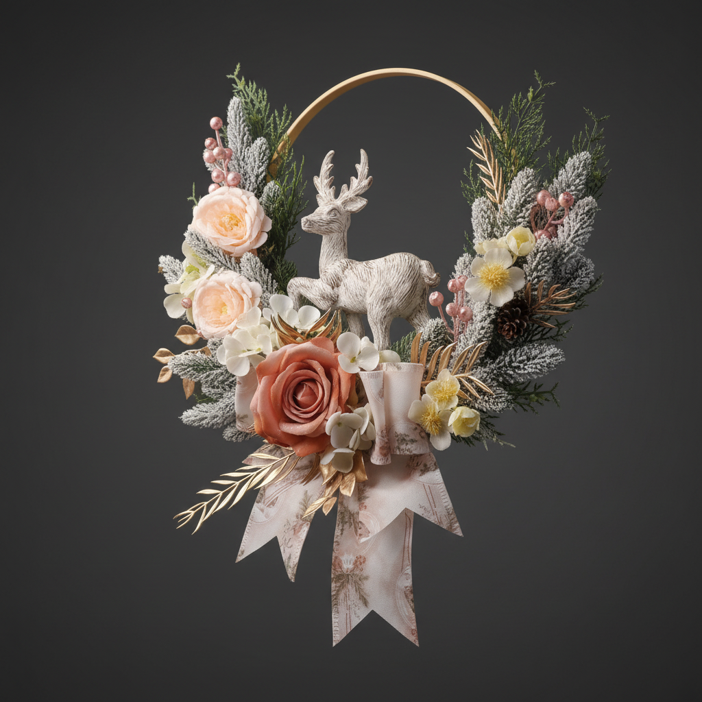 Ghirlanda rosa e bianca con cervo - vista angolata