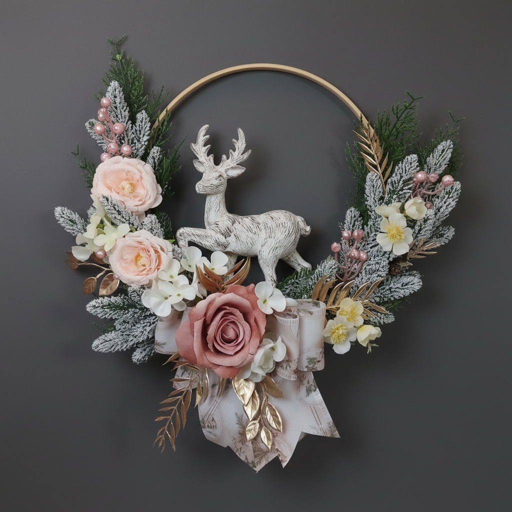 Ghirlanda rosa e bianca con cervo - vista principale