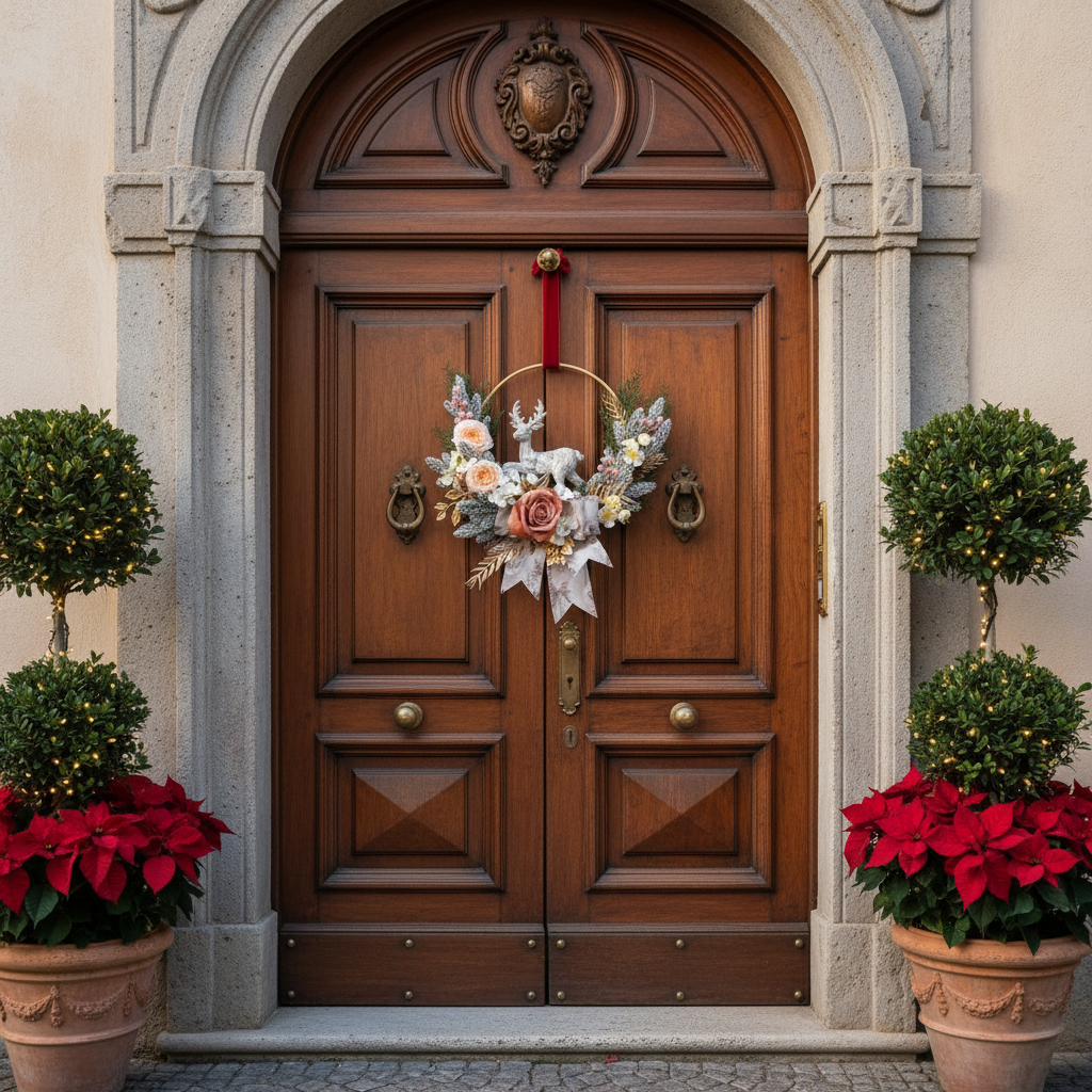 Ghirlanda rosa e bianca - porta classica