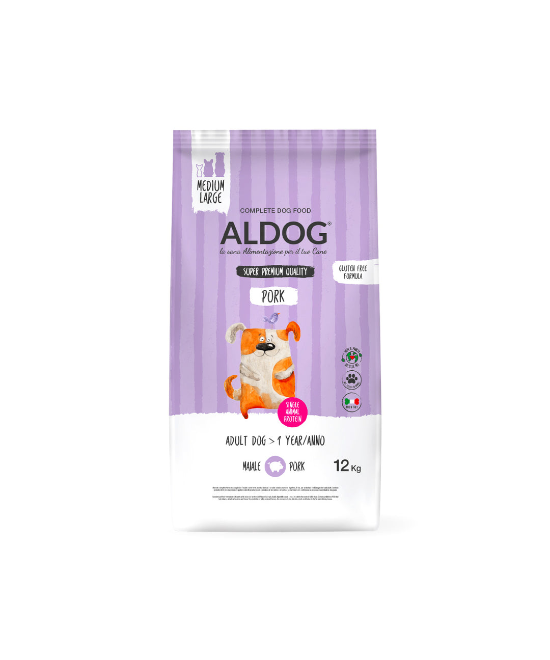Aldog Pork Mangime Monoproteico per Cani Adulti 12 kg - Gusto Maiale e Riso