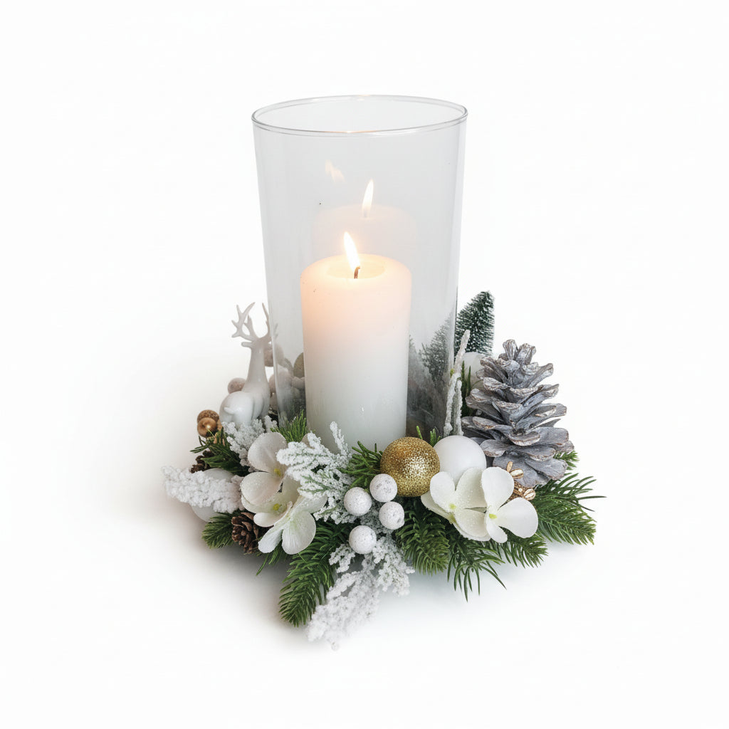 Centrotavola Natalizio con Candela Cilindro - Elegante Fatto a Mano