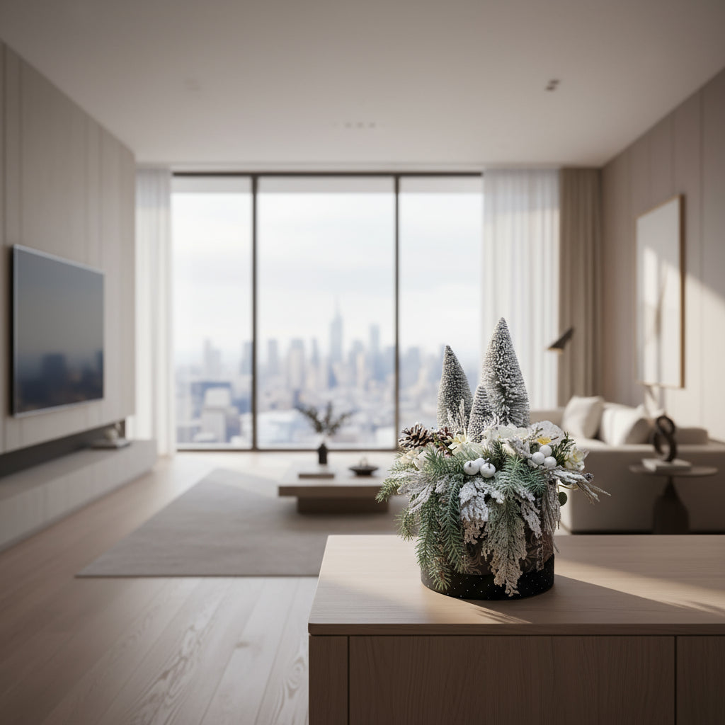 Box rotonda con paesaggio innevato